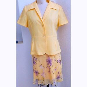 2pc yellow floral sheer skirt set